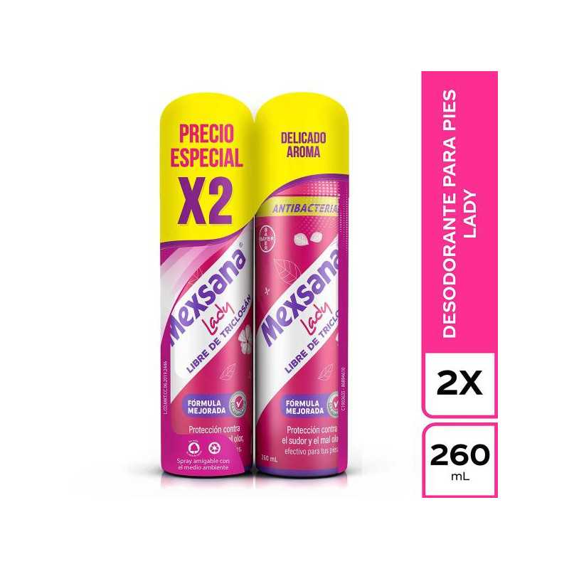 2 TALCO MEXSANA LADY SPRAY 260 ML. P.E. 