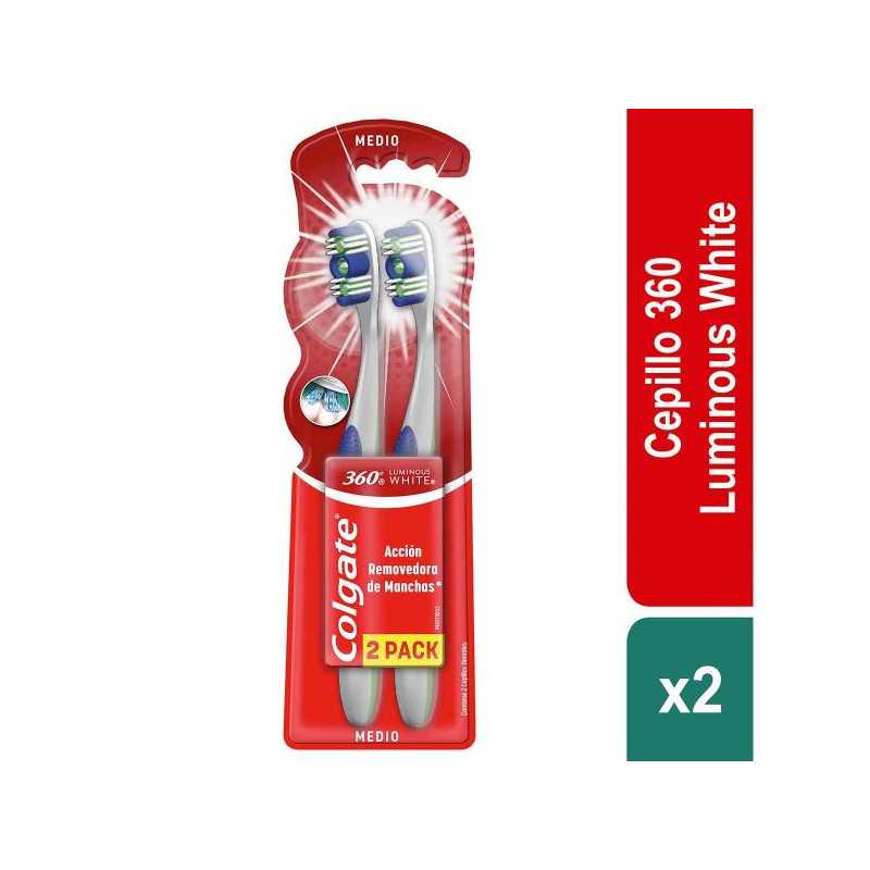 CEP.COLGATE 360 LUMINOUS MEDIO 2X1 CEPILLOS