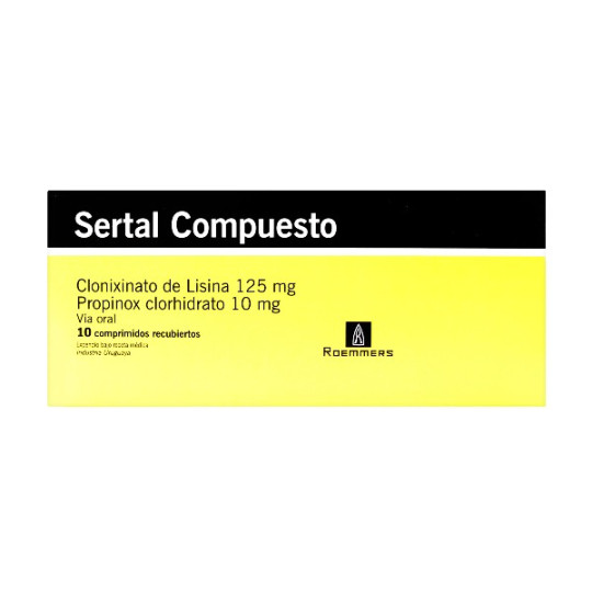 SERTAL COMPUESTO 10 MG 10 TABLETAS PROPINOX Y CLONIXINATO DE LISINA SERTAL COMPUESTO 10 MG 10 TABLETAS PROPINOX Y CLONIXINATO DE LISINA