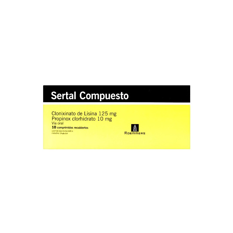 SERTAL COMPUESTO 10 MG 10 TABLETAS PROPINOX Y CLONIXINATO DE LISINA SERTAL COMPUESTO 10 MG 10 TABLETAS PROPINOX Y CLONIXINATO DE LISINA