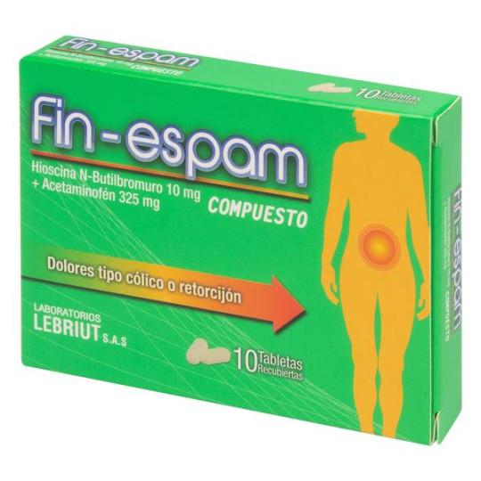 FIN-ESPAM COMPUESTO 10 MG 10 TABLETAS HIOSCINA BUTIL BROMURO-ACETAMINOFEN 
