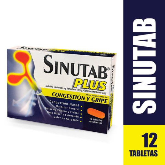 SINUTAB PLUS 12 TABLETAS ACETAMINOFEN-CLORFENIRAMINA