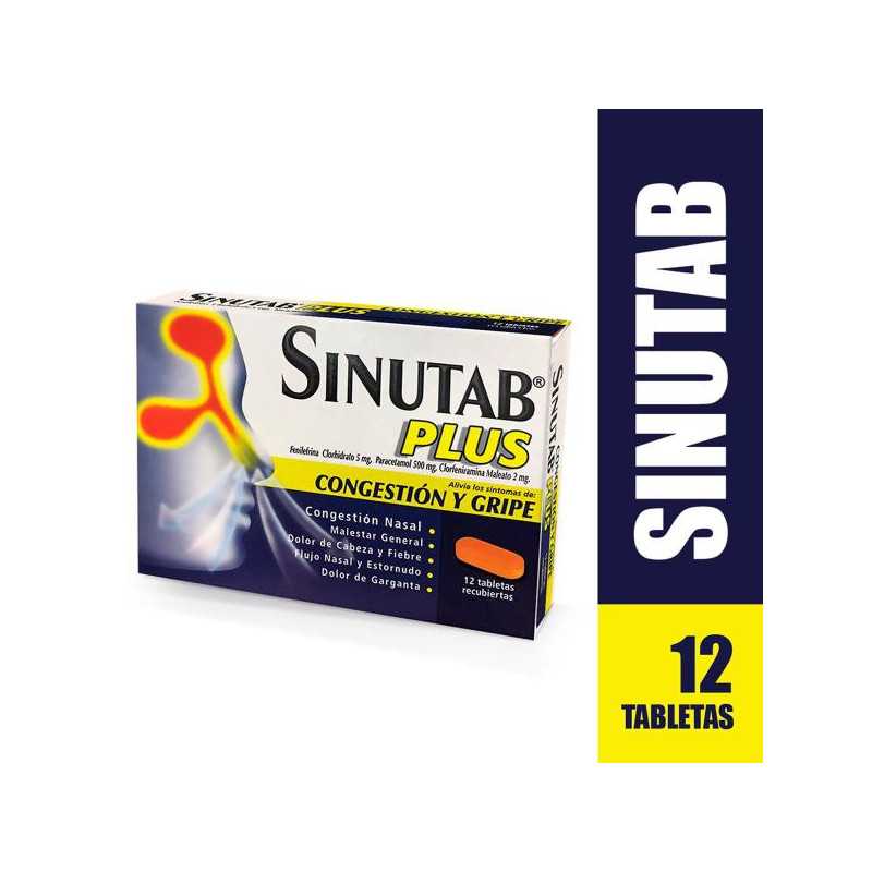 SINUTAB PLUS 12 TABLETAS ACETAMINOFEN-CLORFENIRAMINA