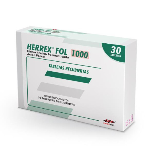 HERREX FOL 1000 MG 30 TABLETAS (A)(DA) HIERRO