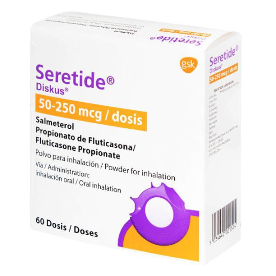 SERETIDE DISKUS 50/250MCG 60DOSIS(DA)(A) FLUTICASONA-SALMETEROL SERETIDE DISKUS 50/250MCG 60DOSIS(DA)(A) FLUTICASONA-SALMETEROL