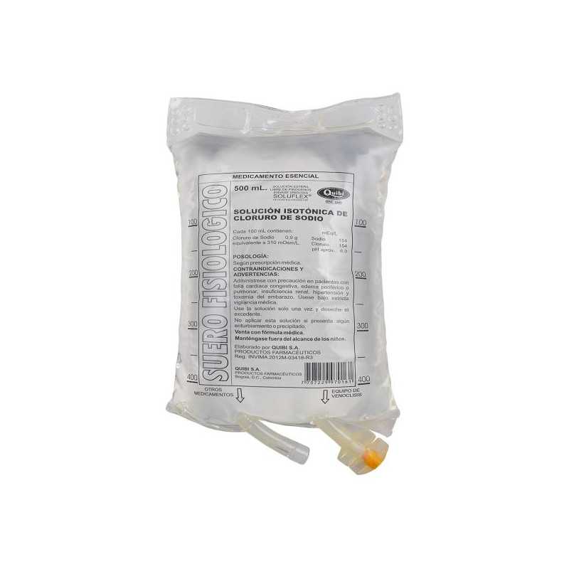 SUERO FISIOLOGICO QUIBI BOLSA 500 ML CLORURO DE SODIO