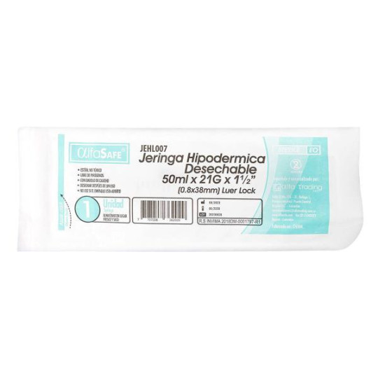 JERINGA ALFA SAFE 50 CC 21 G X 1 1/2 JERINGAS