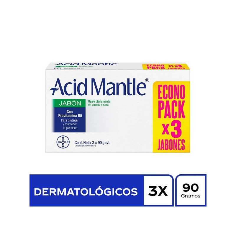 3 JABONES ACID MANTLE 90GR ECONOPACK ACETATO DE ALUMINIO