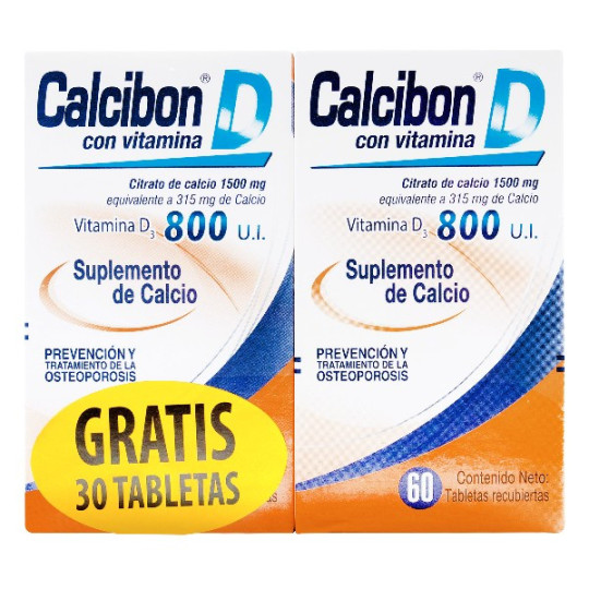 CALCIBON D 800 UI 60 TBS GRATIS 30 TBS SUPLEMENTO DE CALCIO VITAMINA D
