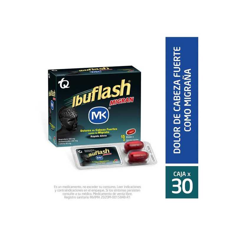 IBUFLASH MIGRAN 30 CAPS IBUPROFENO ACETAMINOFEN CAFEINA