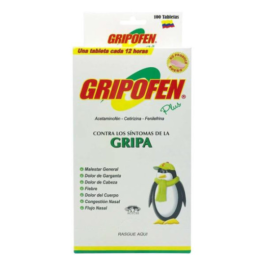 GRIPOFEN PLUS 100 TABLETAS ACETAMINOFEN-FENILEFRINA-CETIRIZINA