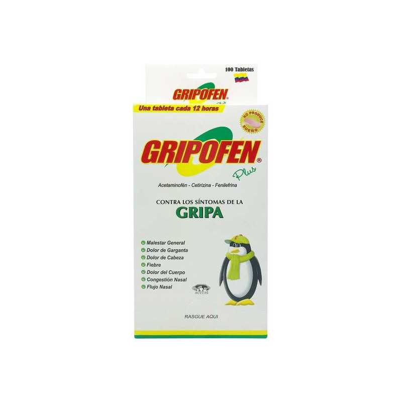 GRIPOFEN PLUS 100 TABLETAS ACETAMINOFEN-FENILEFRINA-CETIRIZINA