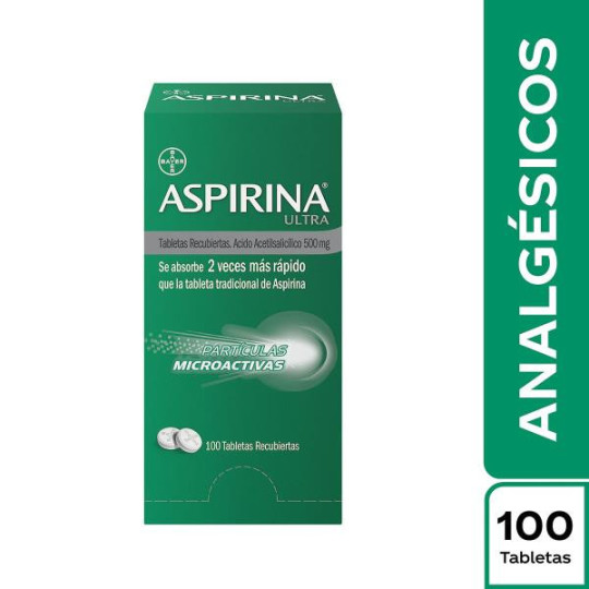 ASPIRINA ULTRA 500 MG 100 TABLETAS ACETILSALICILICO ACIDO