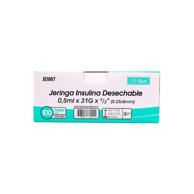 JERINGA ALFA INS.0.5 ML 31GX1/3(8MM)100U JERINGAS