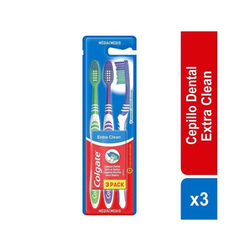 3 CEP.COLGATE EXTRA CLEAN CEPILLOS