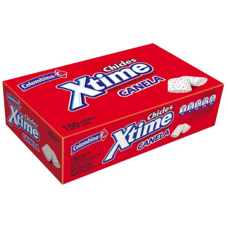 CHICLE XTIME CANELA DISPLAY 100 UNIDADES CHICLES 