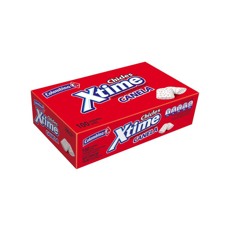 CHICLE XTIME CANELA DISPLAY 100 UNIDADES CHICLES 