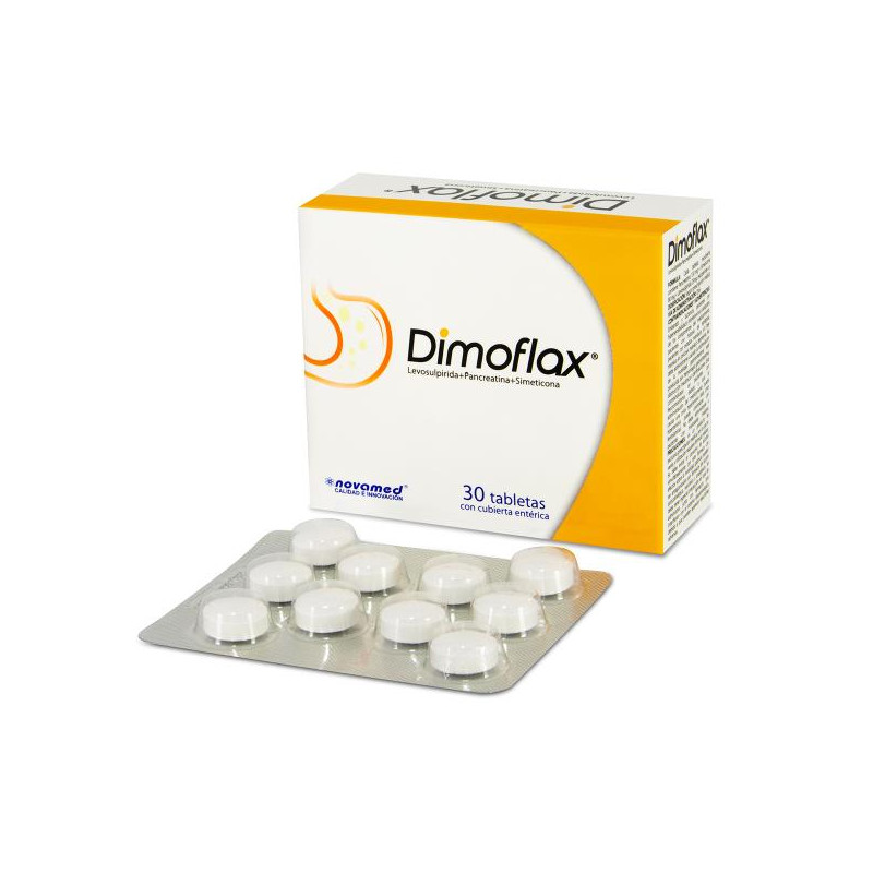 DIMOFLAX 150 MG 30 TABLETAS LEVOSULPIRIDA PANCREATINA SIMETICONA