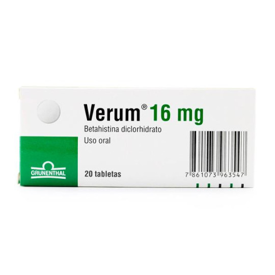 VERUM 16 MG 20 TABLETAS (A)(DA) BETAHISTINA DICLOHIDRATO