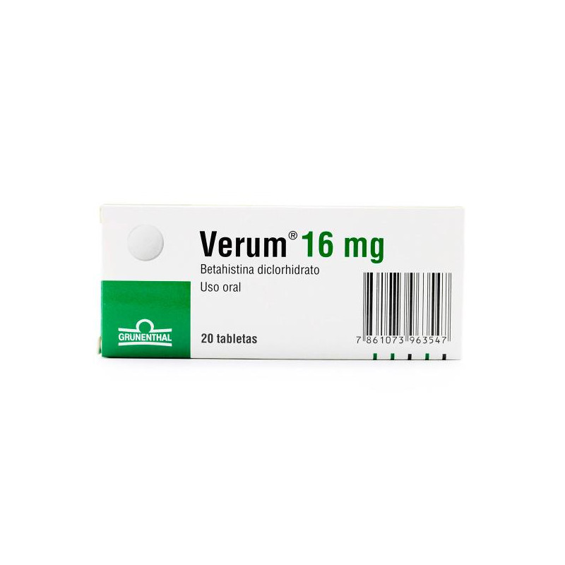 VERUM 16 MG 20 TABLETAS (A)(DA) BETAHISTINA DICLOHIDRATO