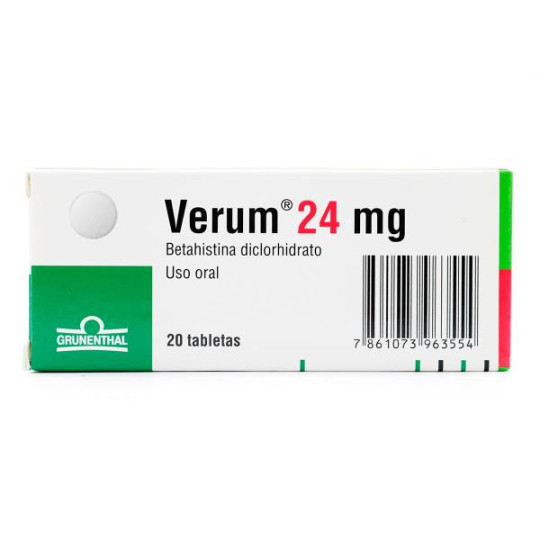 VERUM 24 MG 20 TABLETAS (A)(DA) BETAHISTINA DICLOHIDRATO