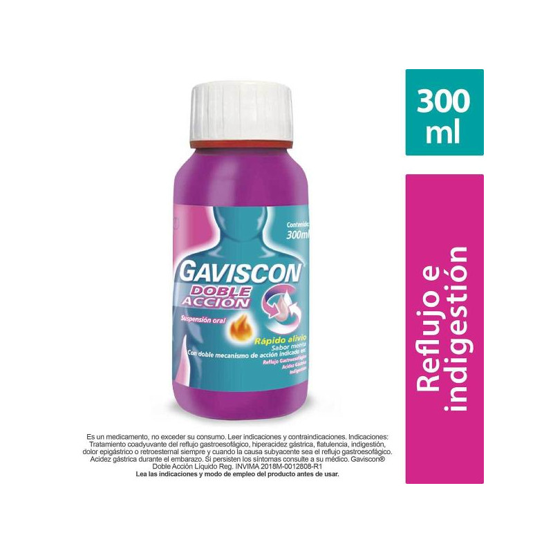 GAVISCON DOBLE ACCION SUSPENSION 300 ML ALGINATO-BICARBONATO DE SODIO CALCIO