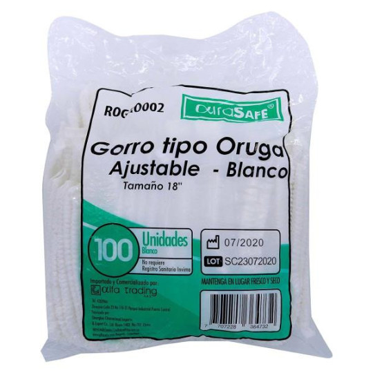 GORRO TIPO ORUGA BLANCO ALFA 100 UDS GORROS DESECHABLES