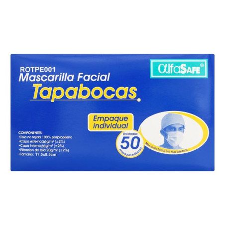 TAPABOCA DESECHABLE ALFA AZUL E.I 50 UDS TAPABOCAS