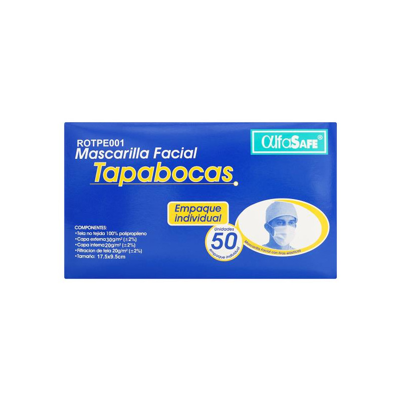 TAPABOCA DESECHABLE ALFA AZUL E.I 50 UDS TAPABOCAS