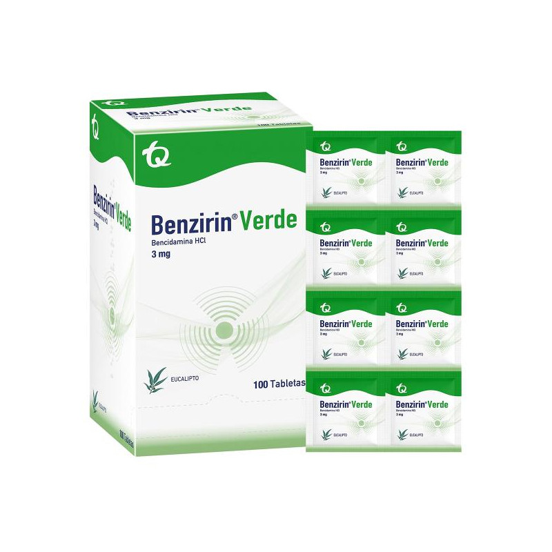 BENZIRIN VERDE EUCALIPTO 100 TABLETAS(A) BENCIDAMINA BENZIRIN VERDE EUCALIPTO 100 TABLETAS(A) BENCIDAMINA