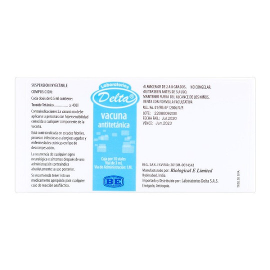 VACUNA ANTITETANICA CAJA 10 AMPOLLAS (R) TOXOIDE TETANICO