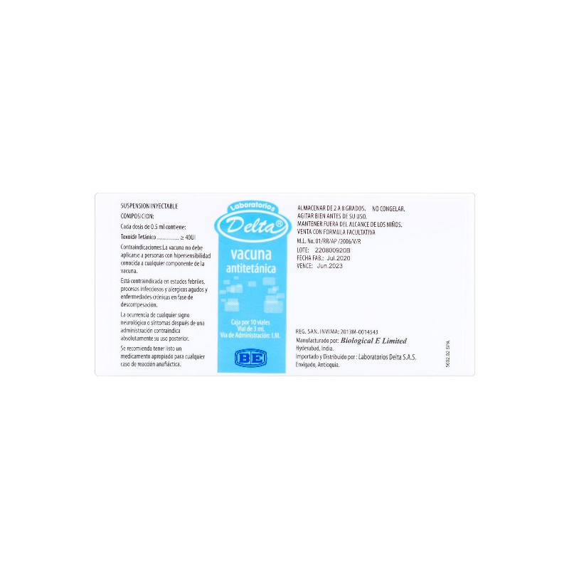 VACUNA ANTITETANICA CAJA 10 AMPOLLAS (R) TOXOIDE TETANICO