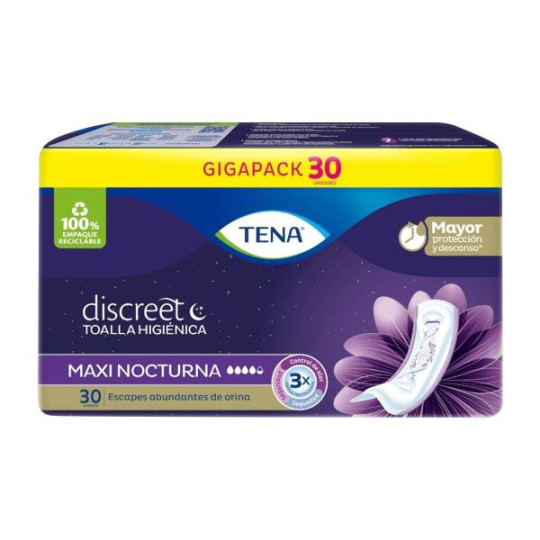 TOA.TENA DISCREET MAXI NIGHT 30 UND TOALLAS