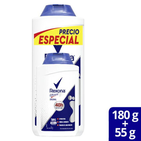 TALCO REXONA EFFICIENT 180 GR 55 GR S.OF TALCOS