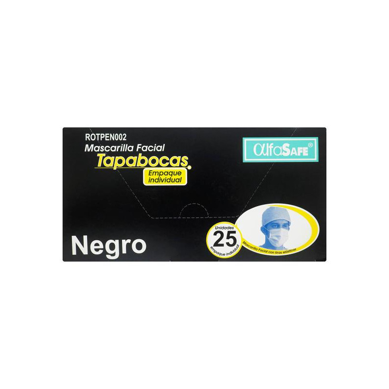 TAPABOCAS ALFA SAFE NEGRO 25 UND TAPABOCAS