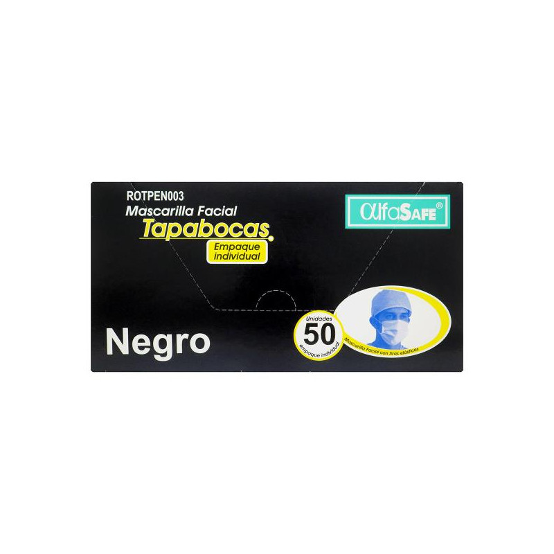 TAPABOCAS ALFA SAFE NEGRO 50 UND TAPABOCAS