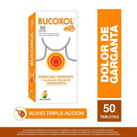 BUCOXOL TRIPLE ACCION MIEL LIMON 50 TBS BENCIDAMINA-CETILPIR