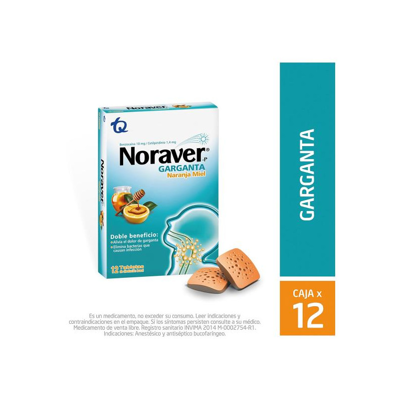NORAVER PASTILLAS NARANJA MIEL 12 TBS CETILPIRIDINIO CLORURO